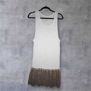 Farmhouse Frocks Tank Dress L White Ribbed Knit Modest Layering Slip Lace Hem